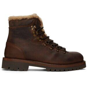 Belstaff Gorge Hiker Boots Size 45 US 12 Mens Brown Leather Shearling $450
